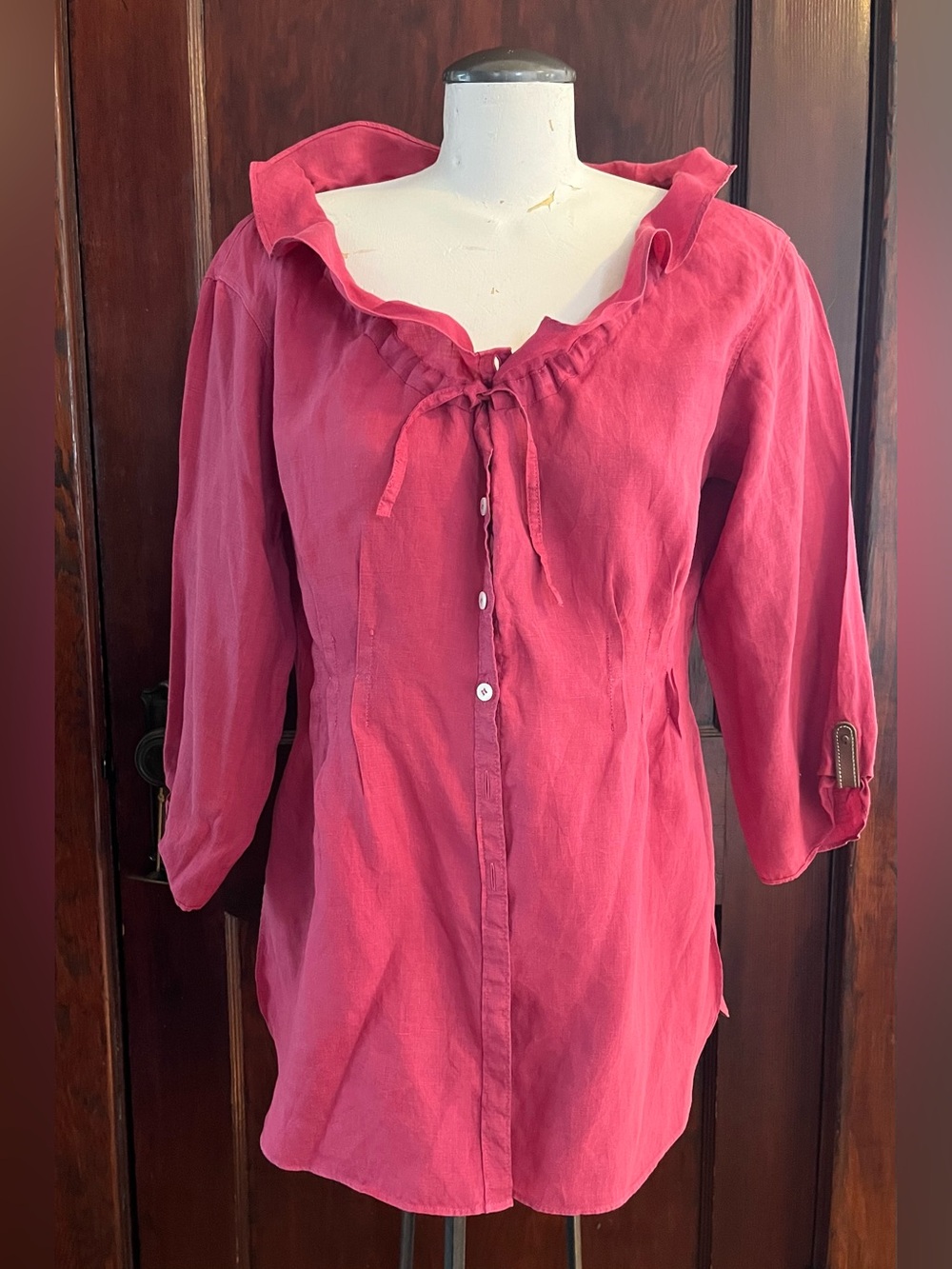Stefanie’s Pink Linen Button-Front Blouse/Jacket - Size 44 Made in Italy 🇮🇹